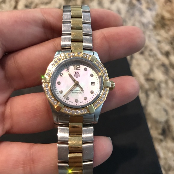 TAGHeuer Wmns Aquaracer Diamond 18kt TwoTone Watch - Picture 6 of 10